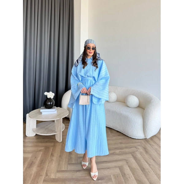 Qu - Yarasa Kol Brode Etekli Takım - Mavi