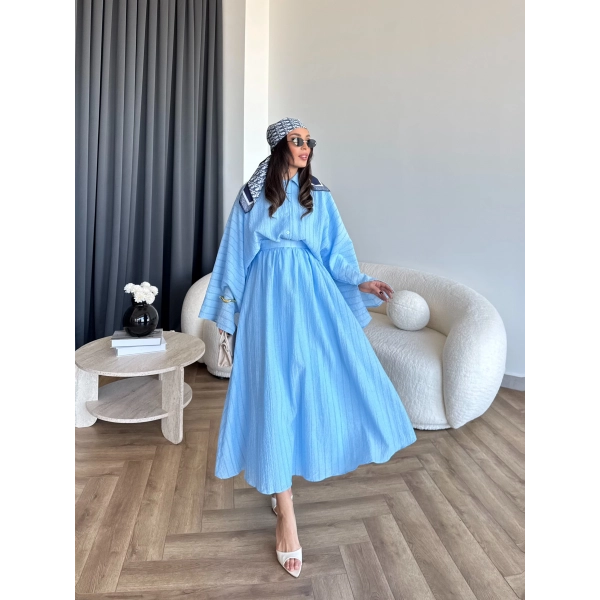 Qu - Yarasa Kol Brode Etekli Takım - Mavi