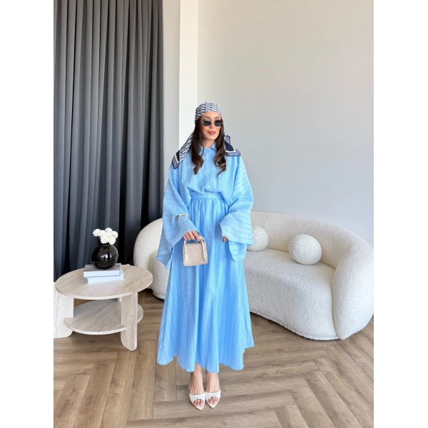 Qu - Yarasa Kol Brode Etekli Takım - Mavi