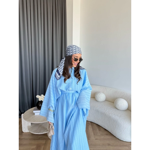 Qu - Yarasa Kol Brode Etekli Takım - Mavi