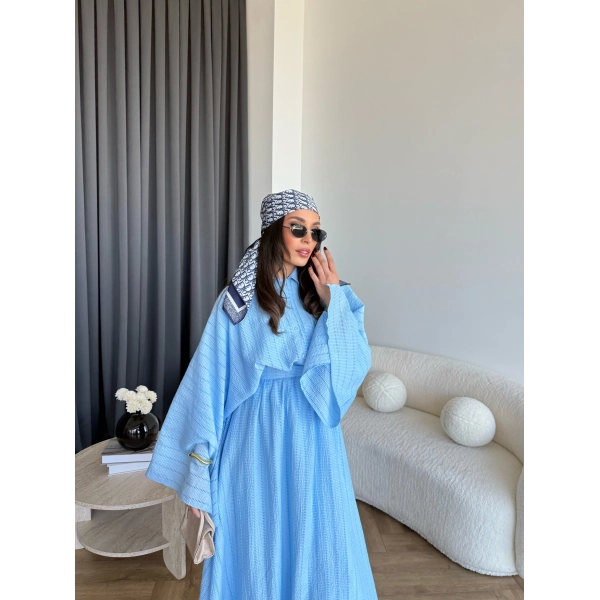 Qu - Yarasa Kol Brode Etekli Takım - Mavi