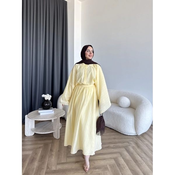 Qu - Yarasa Kol Brode Etekli Takım - Sarı