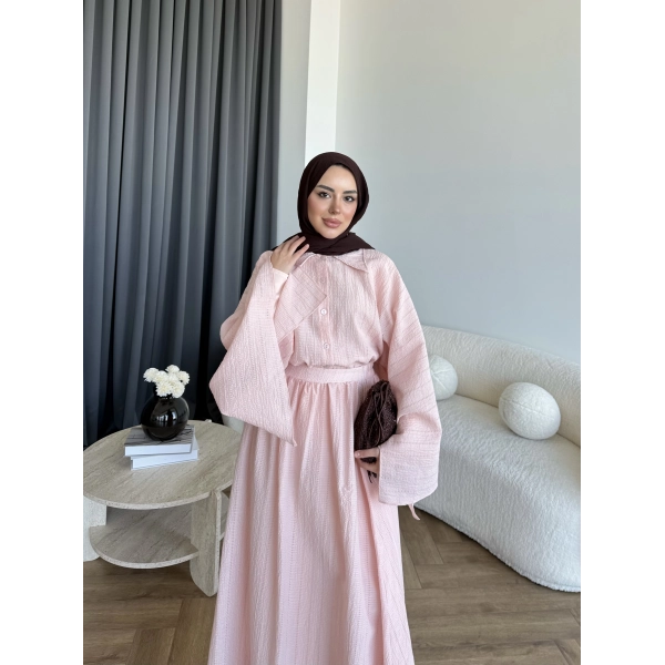 Qu - Yarasa Kol Brode Etekli Takım - Pembe