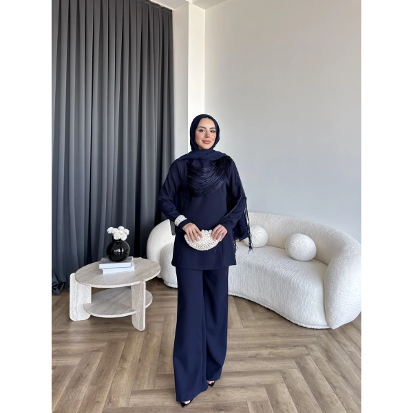 Fuş - Luxe Omuzu Püskül İpli Takım - Lacivert