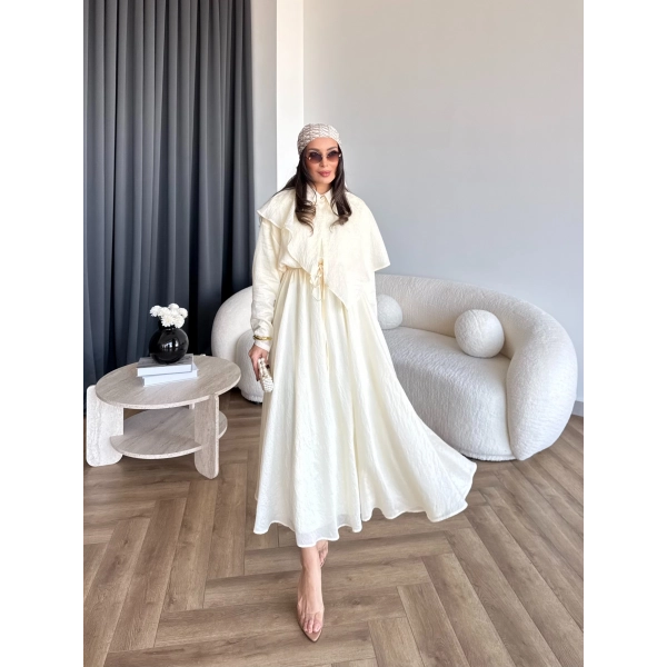 Qu - Mathis Pelerinli Vual Elbise - Sarı