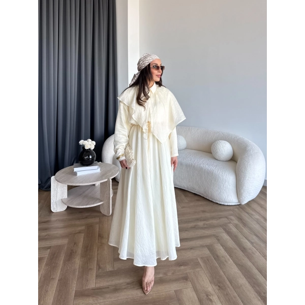 Qu - Mathis Pelerinli Vual Elbise - Sarı