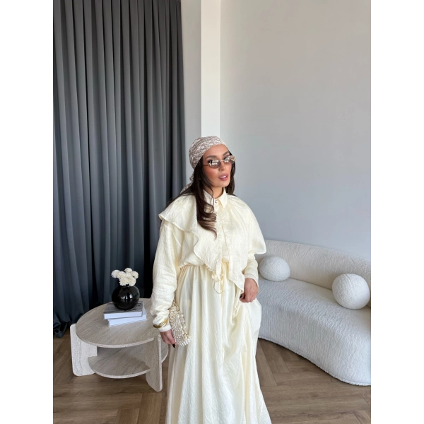 Qu - Mathis Pelerinli Vual Elbise - Sarı