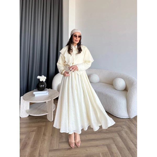 Qu - Mathis Pelerinli Vual Elbise - Sarı