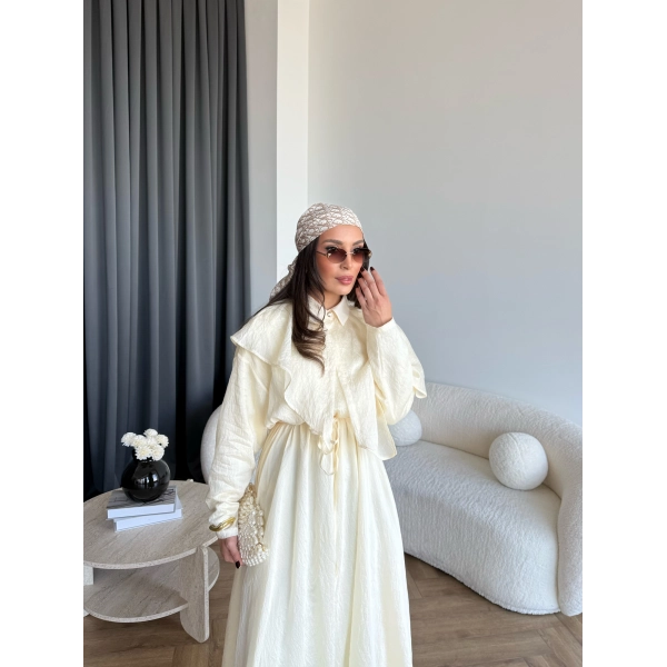 Qu - Mathis Pelerinli Vual Elbise - Sarı