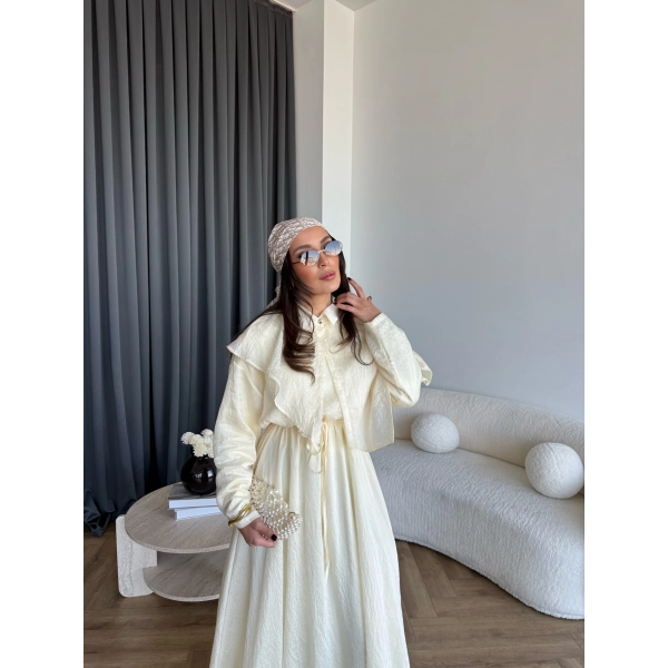 Qu - Mathis Pelerinli Vual Elbise - Sarı