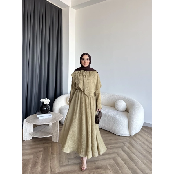 Qu - Mathis Pelerinli Vual Elbise - Yeşil