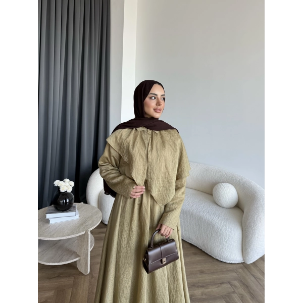 Qu - Mathis Pelerinli Vual Elbise - Yeşil