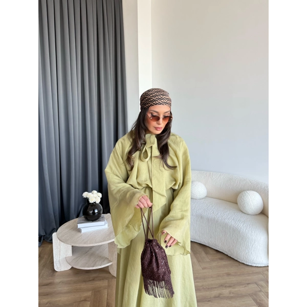 Qu - Liva Volan Detay Elbise - Yeşil