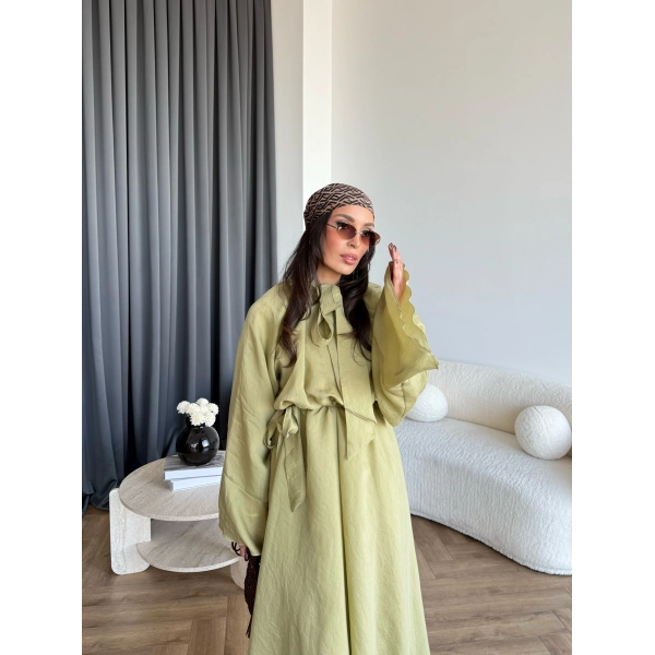 Qu - Liva Volan Detay Elbise - Yeşil