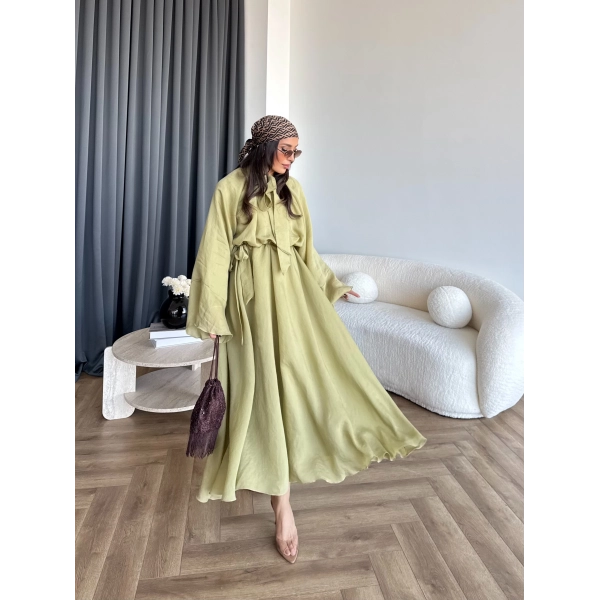 Qu - Liva Volan Detay Elbise - Yeşil