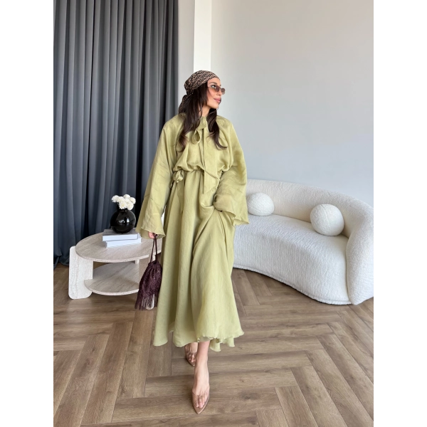 Qu - Liva Volan Detay Elbise - Yeşil