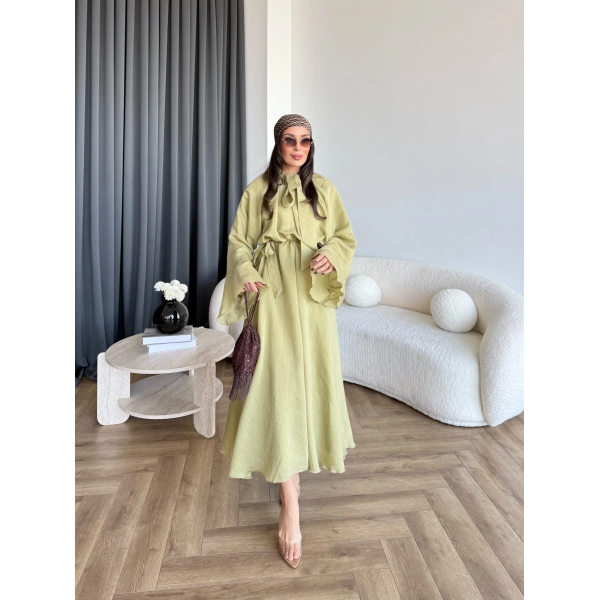 Qu - Liva Volan Detay Elbise - Yeşil