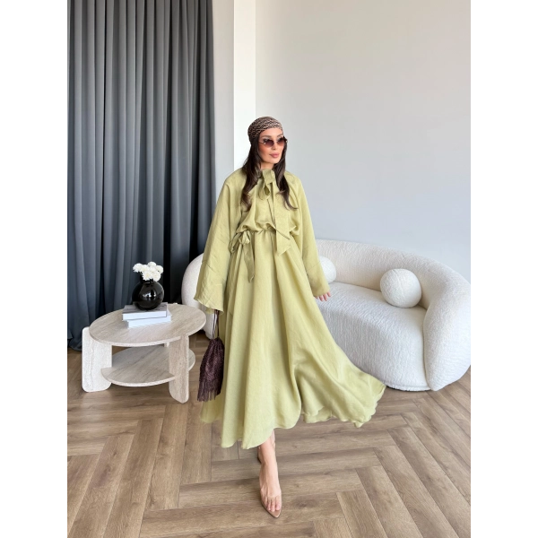 Qu - Liva Volan Detay Elbise - Yeşil