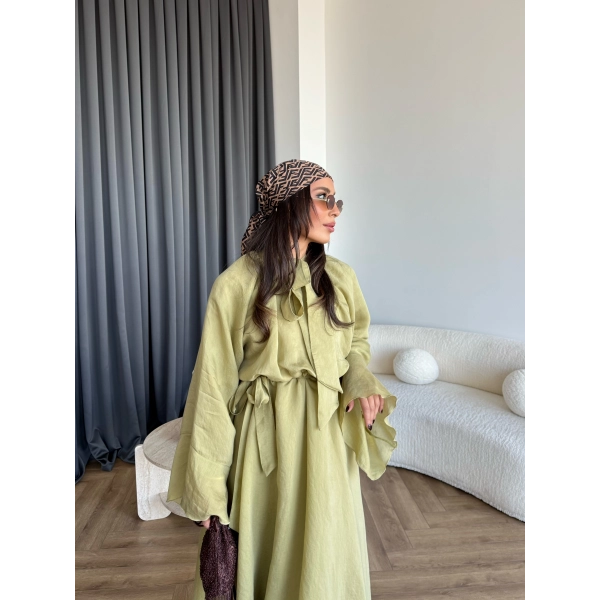 Qu - Liva Volan Detay Elbise - Yeşil