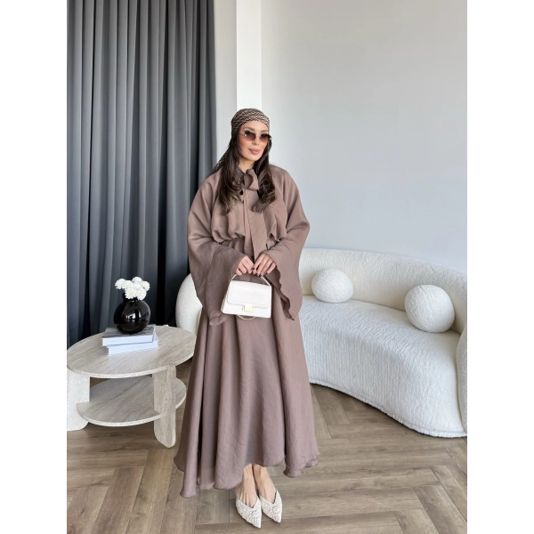 Qu - Liva Volan Detay Elbise - Kahve