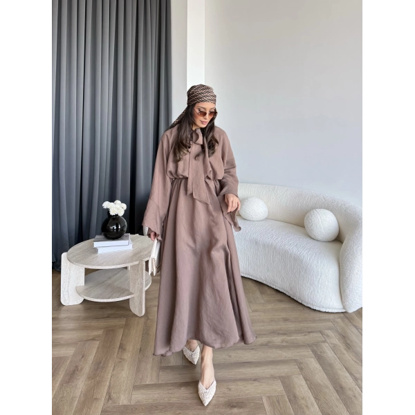 Qu - Liva Volan Detay Elbise - Kahve