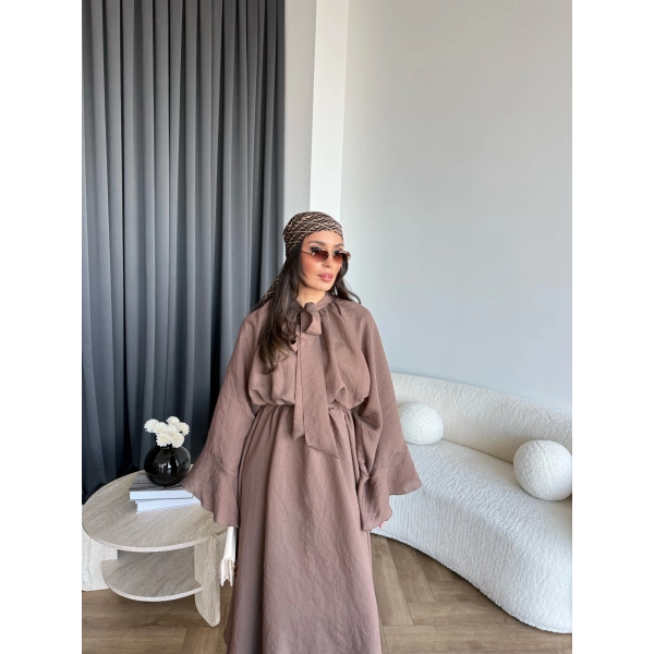 Qu - Liva Volan Detay Elbise - Kahve