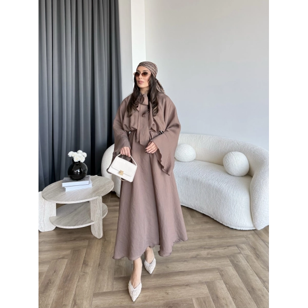 Qu - Liva Volan Detay Elbise - Kahve