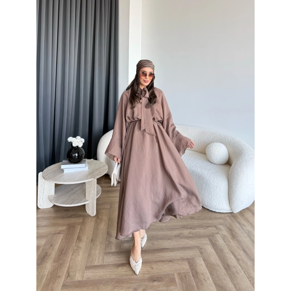 Qu - Liva Volan Detay Elbise - Kahve