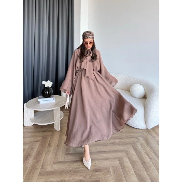 Qu - Liva Volan Detay Elbise - Kahve