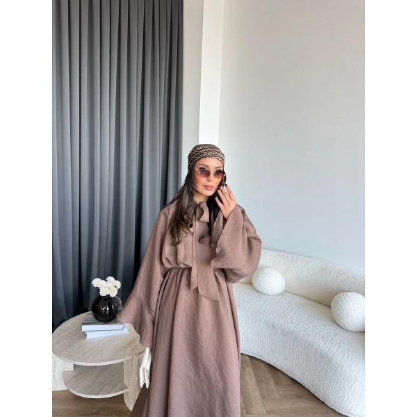 Qu - Liva Volan Detay Elbise - Kahve