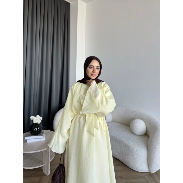 Qu - Liva Volan Detay Elbise - Sarı