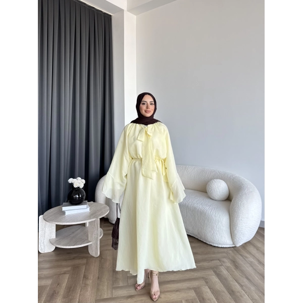 Qu - Liva Volan Detay Elbise - Sarı