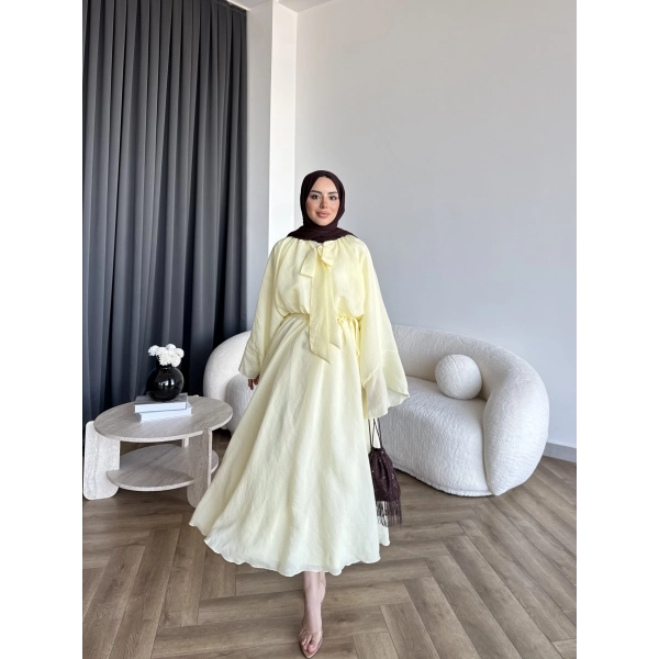 Qu - Liva Volan Detay Elbise - Sarı