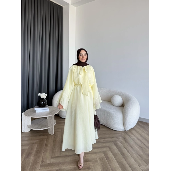 Qu - Liva Volan Detay Elbise - Sarı