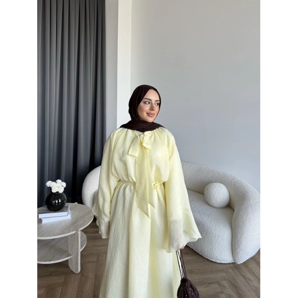 Qu - Liva Volan Detay Elbise - Sarı