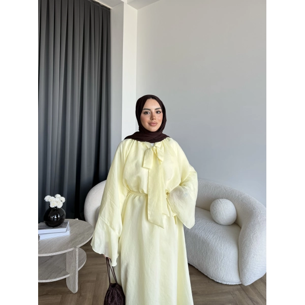 Qu - Liva Volan Detay Elbise - Sarı