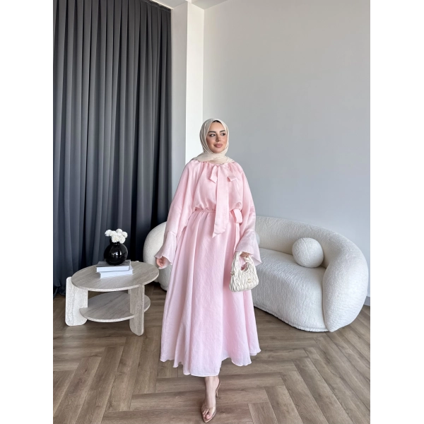 Qu - Liva Volan Detay Elbise - Pembe