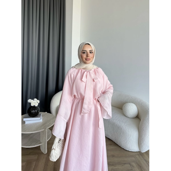 Qu - Liva Volan Detay Elbise - Pembe