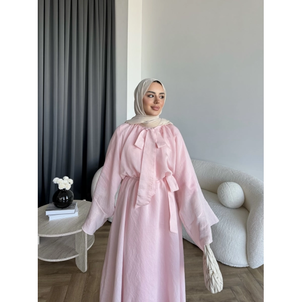 Qu - Liva Volan Detay Elbise - Pembe