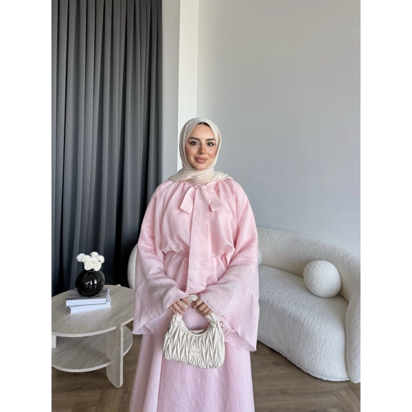 Qu - Liva Volan Detay Elbise - Pembe
