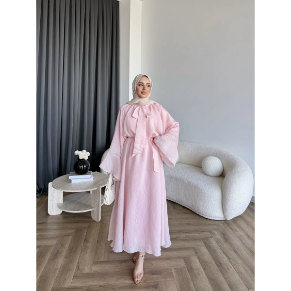 Qu - Liva Volan Detay Elbise - Pembe