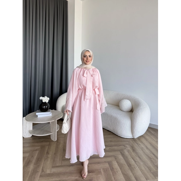 Qu - Liva Volan Detay Elbise - Pembe