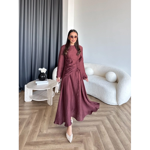 Pwn - Cavellia Büzgülü Elbise - Bordo