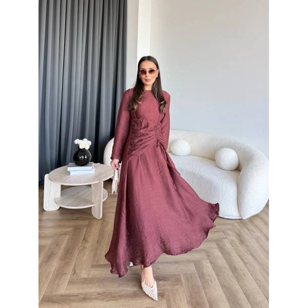 Pwn - Cavellia Büzgülü Elbise - Bordo