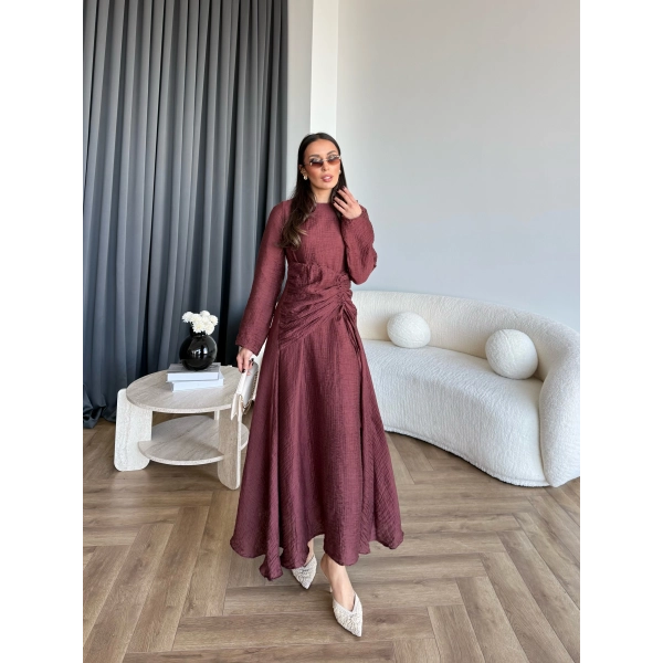 Pwn - Cavellia Büzgülü Elbise - Bordo