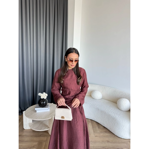 Pwn - Cavellia Büzgülü Elbise - Bordo