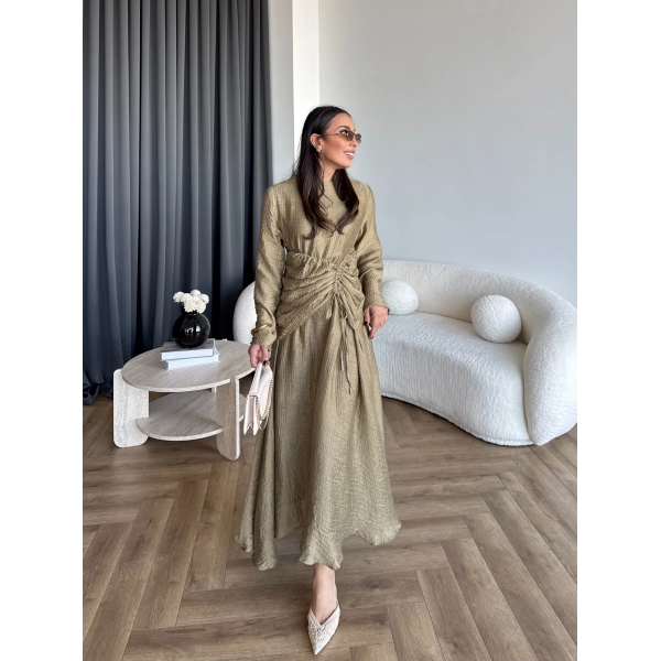 Pwn - Cavellia Büzgülü Elbise - Yeşil