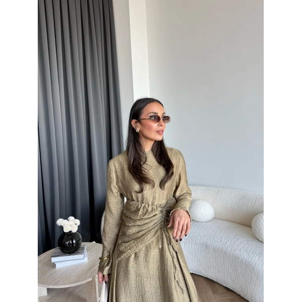 Pwn - Cavellia Büzgülü Elbise - Yeşil