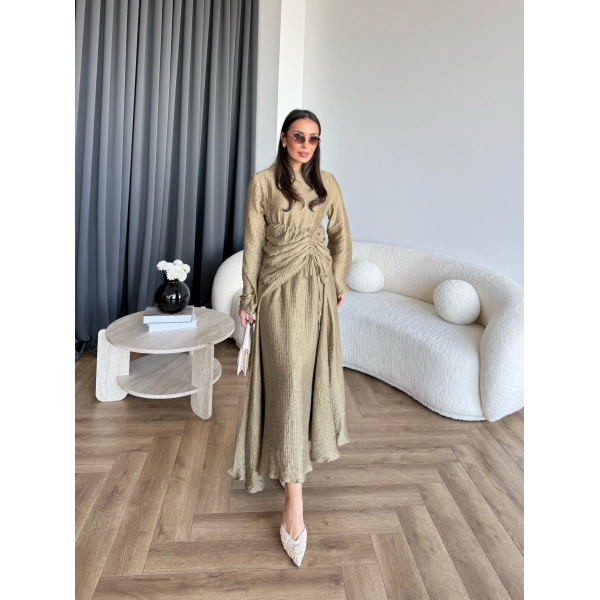 Pwn - Cavellia Büzgülü Elbise - Yeşil