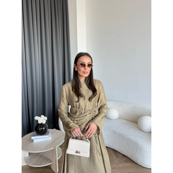 Pwn - Cavellia Büzgülü Elbise - Yeşil